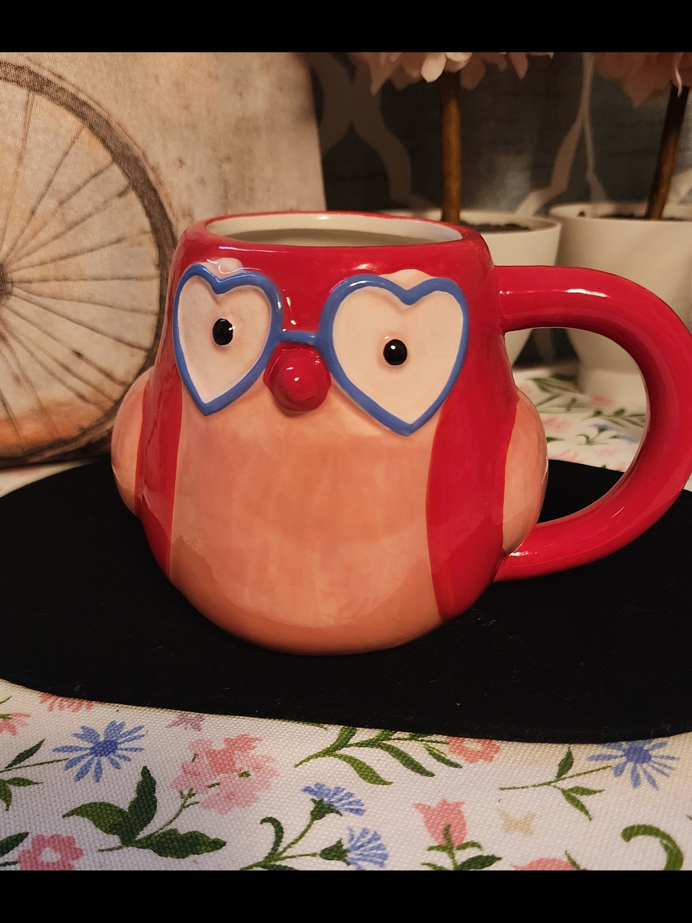 Target Red and Pink Owl Mug with Blue Heart Glasses